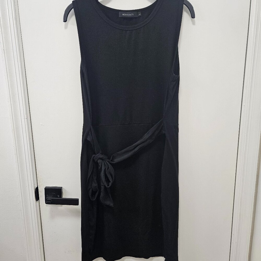 Black wrap dress with belted waist, size large